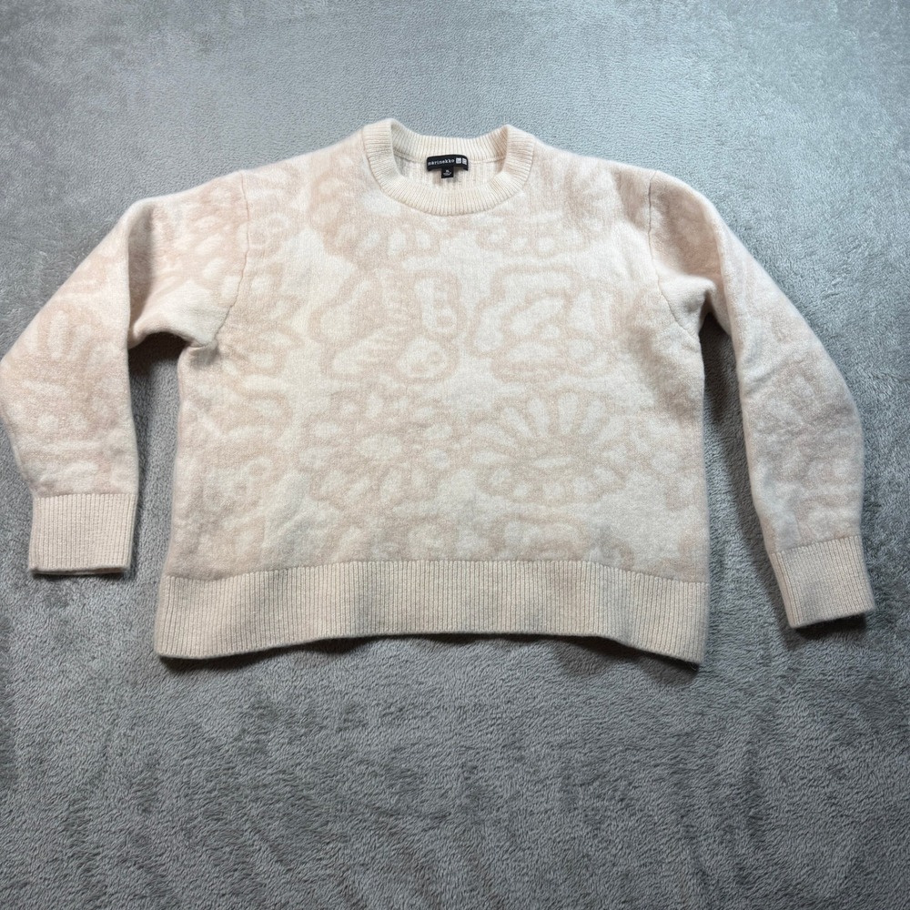 Marimekko x Uniqlo Wool Sweater Womens XL Beige Floral Wool Knit Crewneck